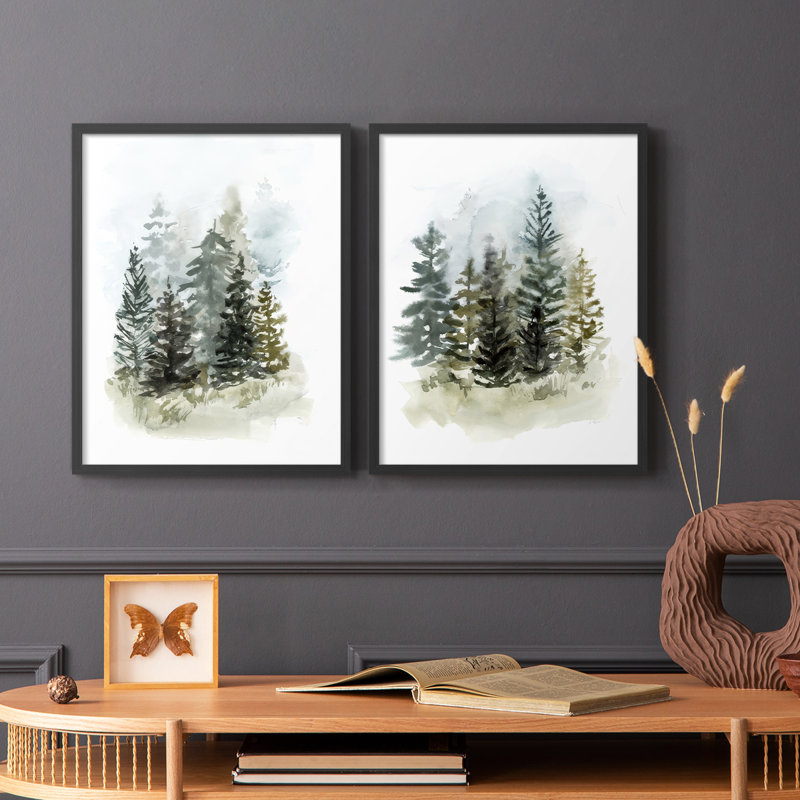 Impression encadrée Washy Treeline I-Premium - prête à être accrochée - aucun clou requis - aucun clou requis, Noir