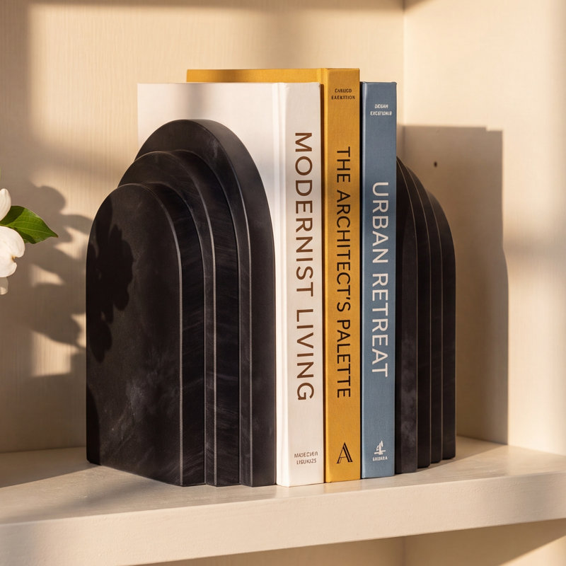 Abner Marble Arch Bookends, Black