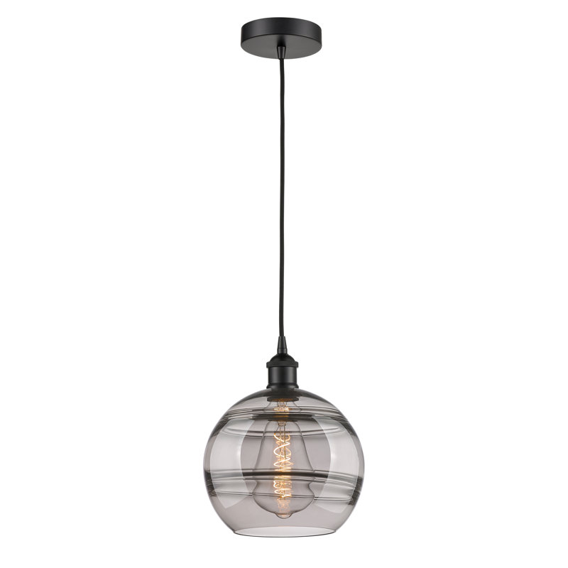 Luminaire suspendu 1 lumière Edison Bienes-616-G556, H 11,63 po x l 10 po x P 10 po, Gris fumée clair, Noir mat