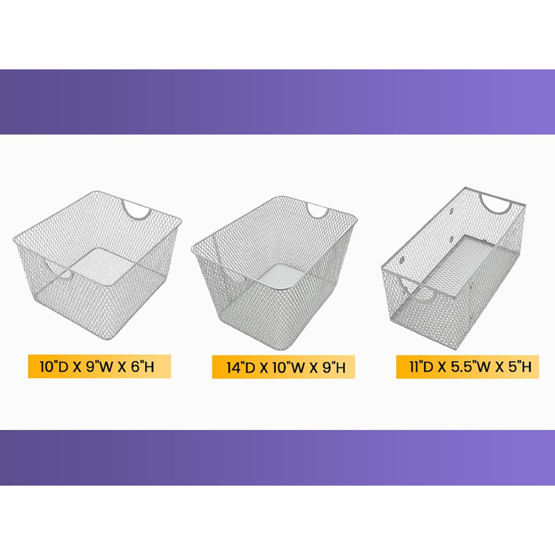 Rebrilliant Decorative Basket, Silver, 5" H x 11" W x 5.5" D