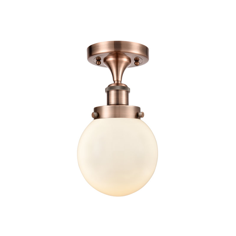 Georffrey Glass Semi Flush Mount, Antique Copper, Matte White, No Bulb Included
