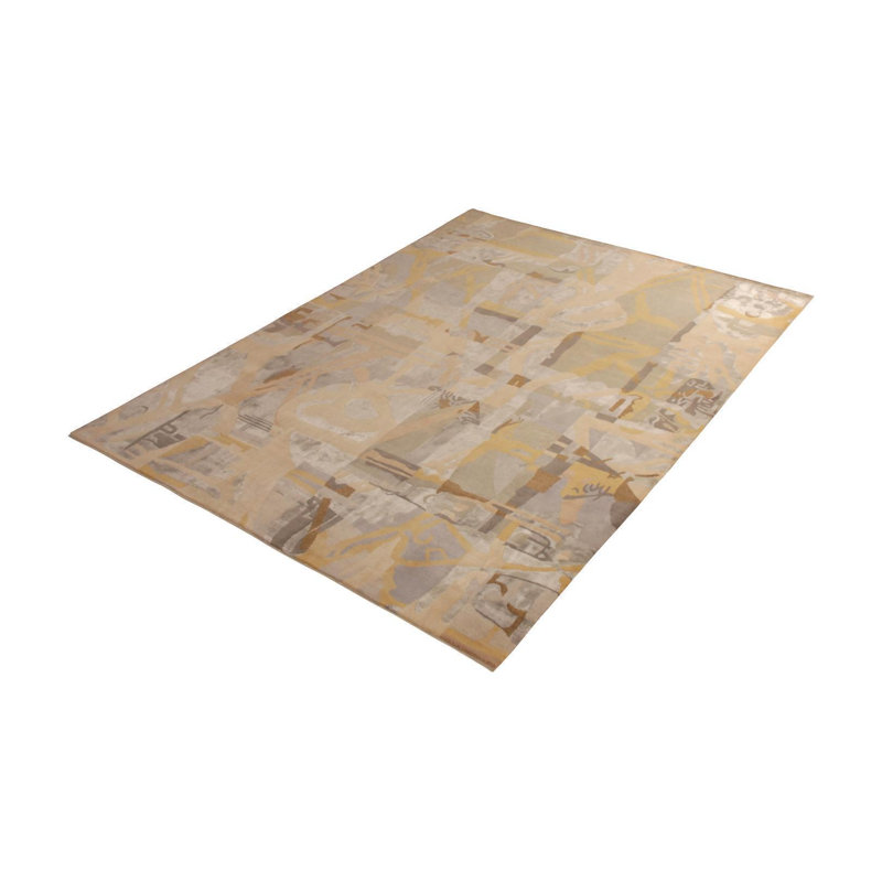 Mid Century Modern Hand Knotted Geometric Area Rug, Rectangle 10' x 14'