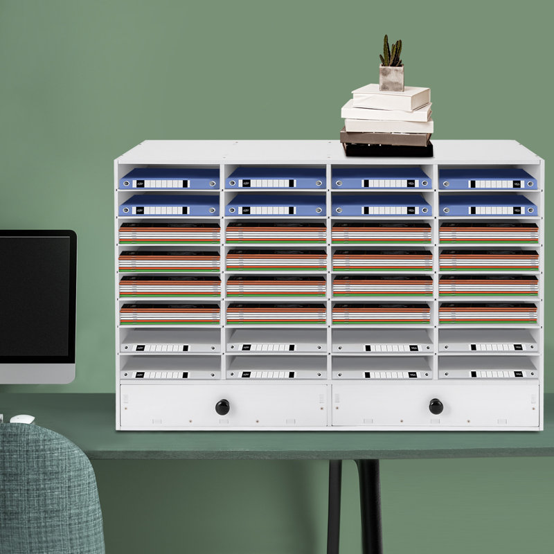 32 Compartments Adjustable Literature Organizer, White