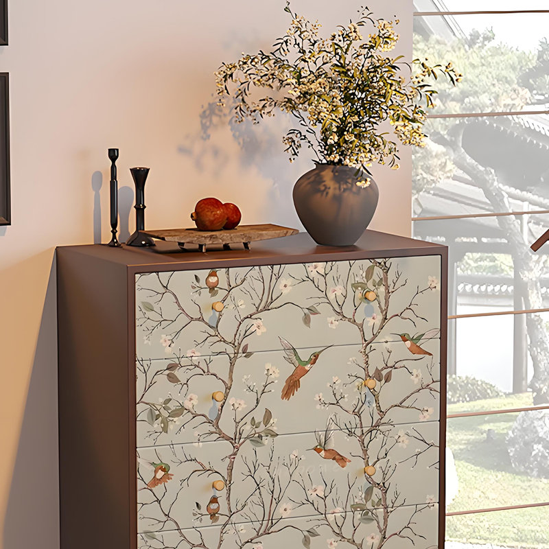 Commode 5 tiroirs French Floral, Noyer