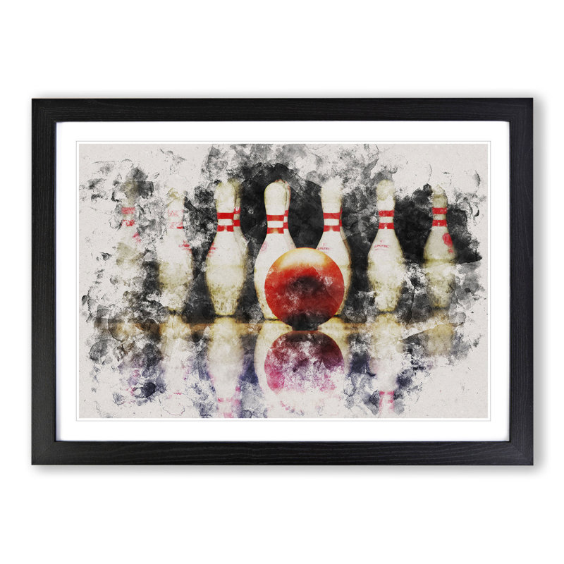 Ten Pin Bowling - Picture Frame Painting, 48cm H x 65cm W x 2cm D, Black Framed