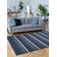 Tapis bleu marine en laine New Age de conception unique 5 pi 1 po x 8 pi 2 po Hrishik