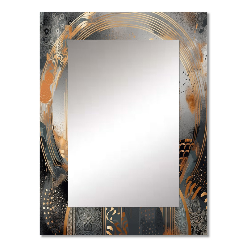 Or et gris, formes modernes, minimalisme IV - miroir décoratif de formes, grand miroir mural doré, impression d'art en métal