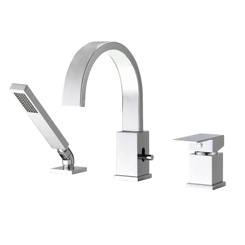 Robinet de baignoire cascade avec pulvérisateur, robinet de baignoire romaine à 3 trous avec douchette à main, Chrome