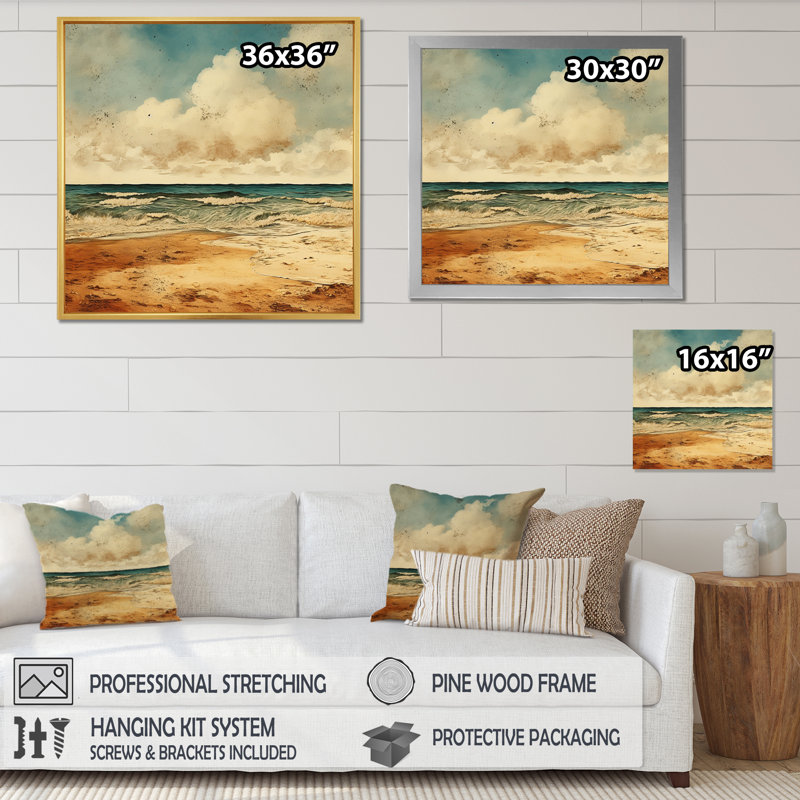 Vintage Beach Side Scenery II - Nautical & Beach Canvas Print, H 24 po x l 24 po x P 1 po, Cadre flottant noir
