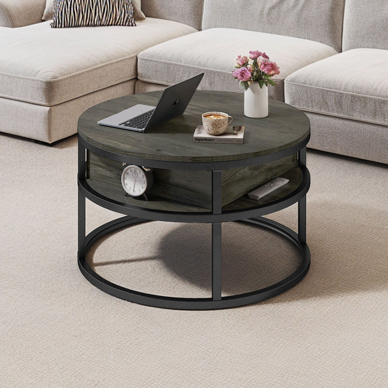 Rothwell Lift Top  Coffee Table ,Extendable Round Cocktail Table, Charcoal Grey, 61.5cm H x 80cm W x 80cm D, Black