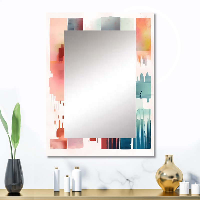 Orange And Blue Artistic Expressions IV - Geometric Decorative Mirror, Modern Wall Mirror, Printed Metal Art, 32" x 24"