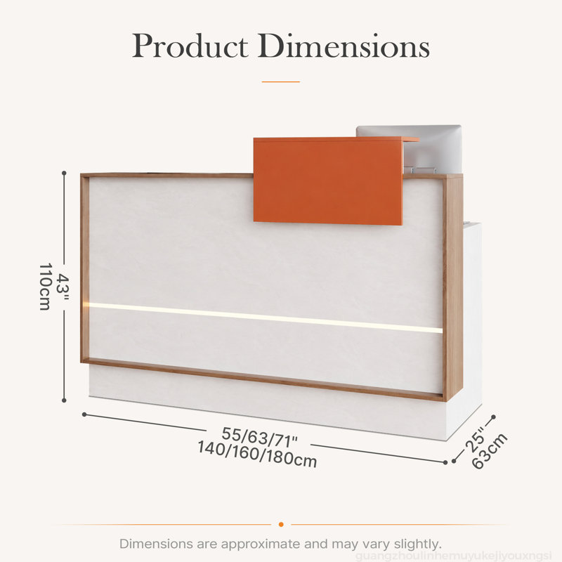Modern Dual Reception Desk With LED Ambient Lighting - White & Oak Veneer With Warm Wood Accents, 43" H x 71" W x 25" D