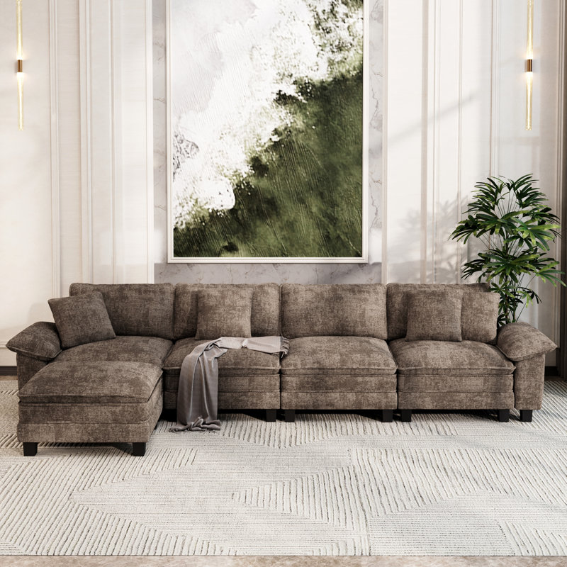 Canapé modulaire de 158 po, canapé en L surdimensionné avec repose-pieds et siège profond à 5 places avec coussin décoratif