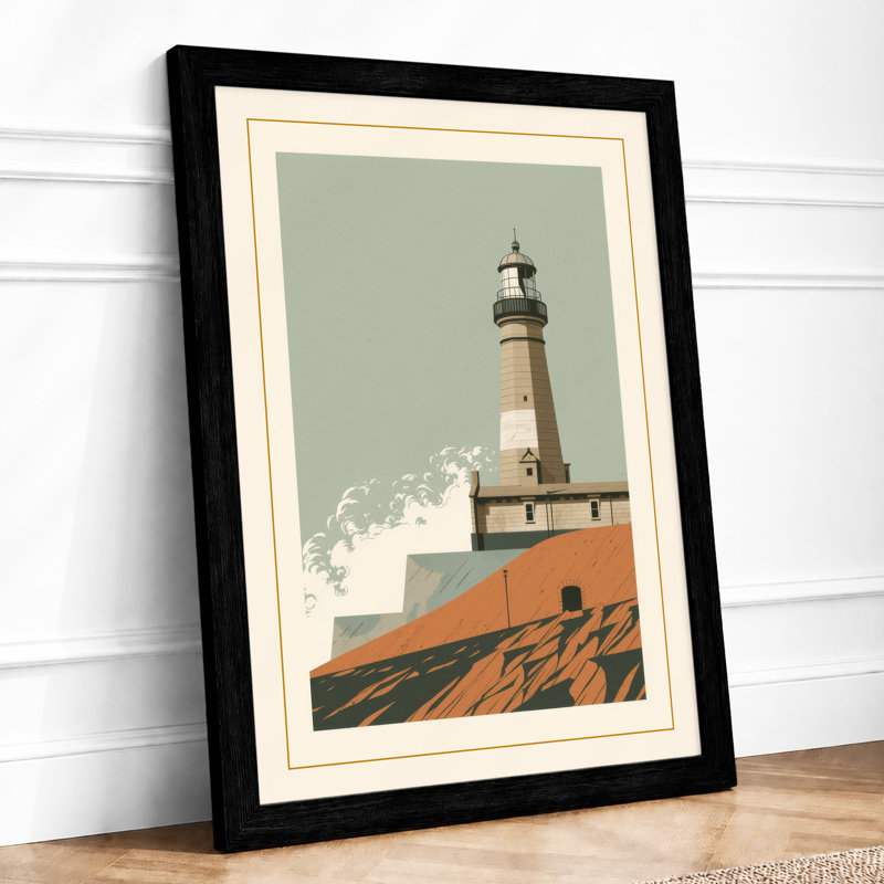 Lighthouse And Stones Coastal - Print, A1 - 84.1 x 59.4 cm, Black