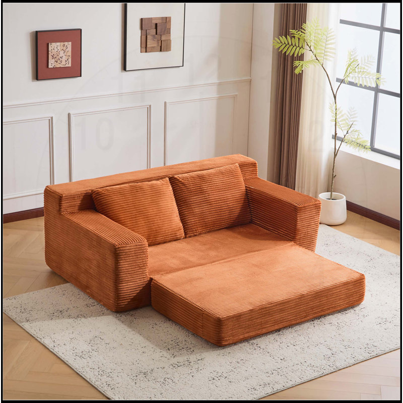 Canapé-lit confortable à assise profonde, petit canapé en velours côtelé moderne pour le salon et la chambre à coucher, coussin réversible avec coussins, sans assemblage requis, gris foncé