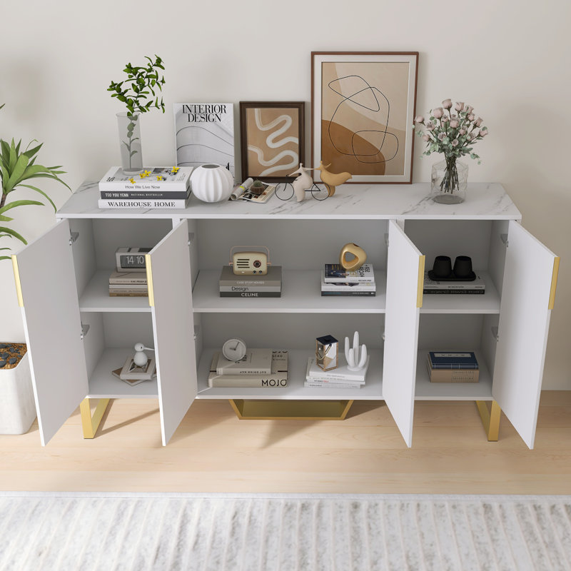 Rish Modern Sideboard With Four Doors, Metal Handles, Legs And Adjustable Shelves, White