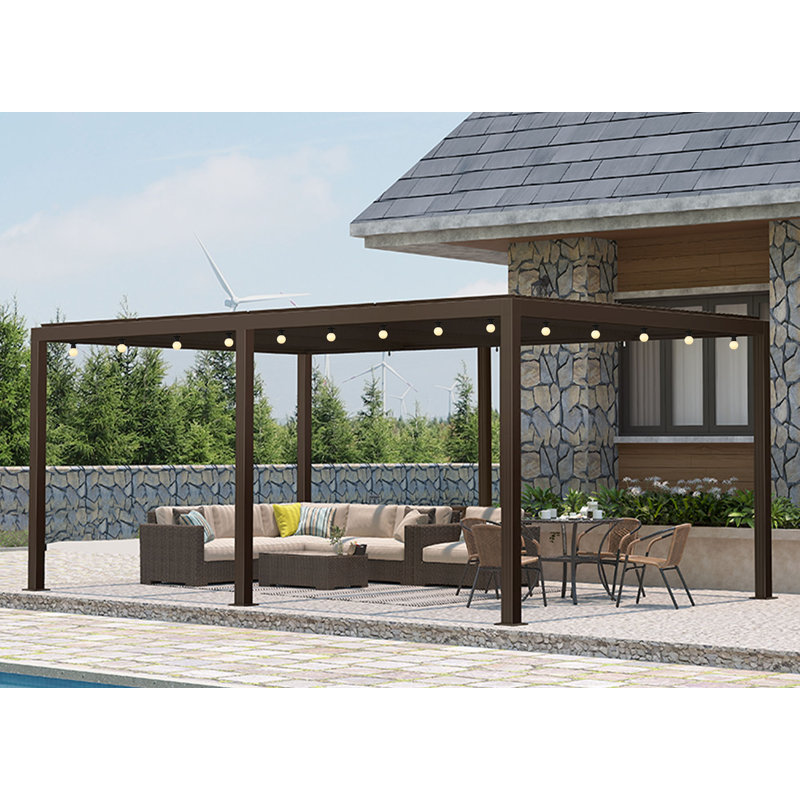 19 pi. L 12 pi. D Pergola en aluminium avec guirlandes de lumières de 48 pi