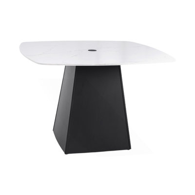 Modern Rounded Square Outdoor Dining Table With Marble-Look Sintered Stone Top, Patio Table