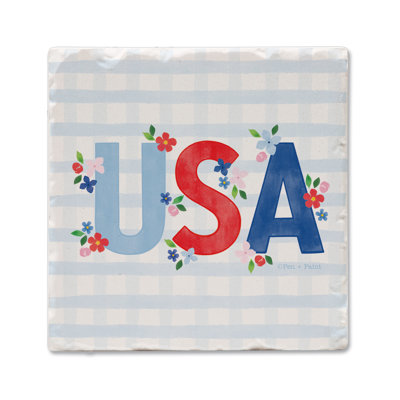 USA Gingham Tumbled Tile Coaster 4 Pack