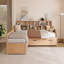 Lit de jour simple en L en forme de L avec lit gigogne sous le lit et tiroir de rangement, cadre de lit d'angle polyvalent avec bibliothèques pour 3-111455352