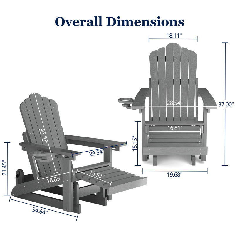Chaise berçante d'extérieur en PEHD Adirondack, Gris lointain, Yes