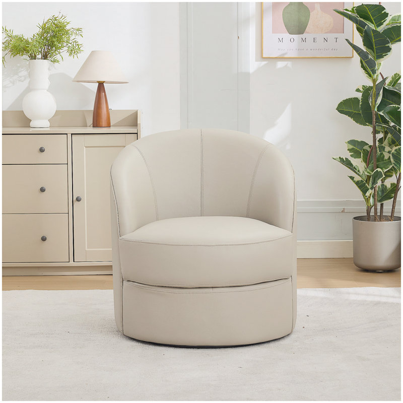 Fauteuil d'appoint pivotant en cuir Gream Top-grain, 360 ° lisse Spin, chaise longue moderne de style Mid-Century pour le salon / bureau