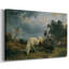 Chevaux au pâturages devant une tempête - Peinture sur toile tendue par Gauermann - c. Milieu du 19e siècle-1088725872