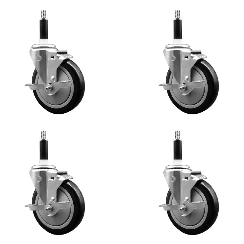 Ensemble de roulettes extensibles en poly pivot 7/8 pouces avec frein SCC