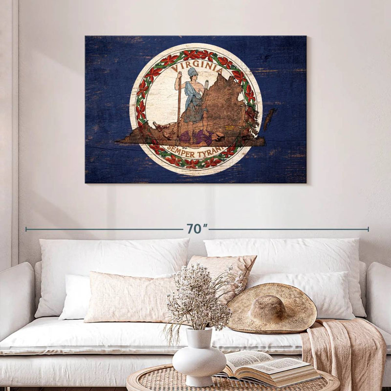 Borges State Map Over Virginia Flag, 30" H x 45" W
