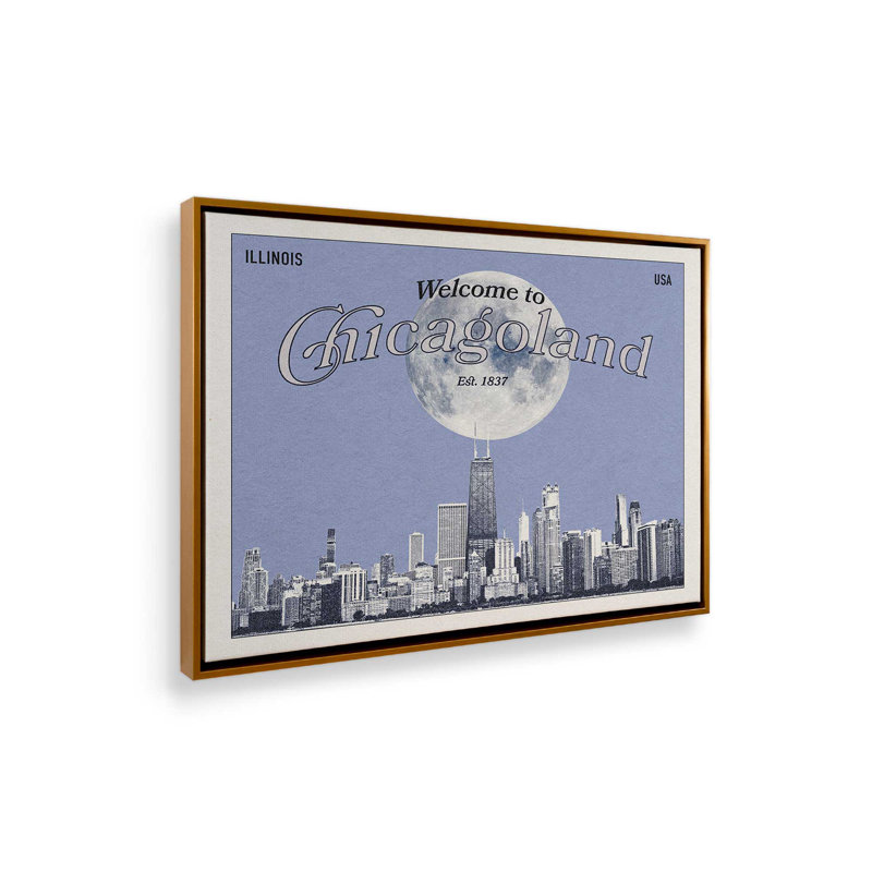 «Welcome to Chicagoland Skyline» par Deny Designs, reproduction d'art, Toile avec cadre, 36 x 48, Doré