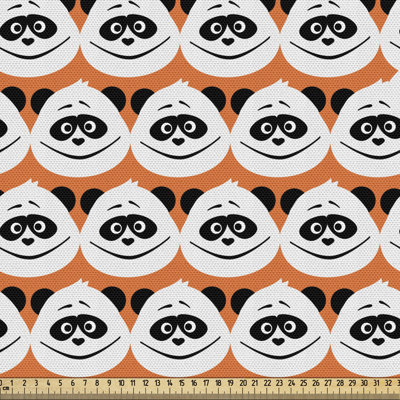 Tissu d'ours panda Ambesonne par The Yard, reproduction continue de dessin animé d'ours monochromes souriants, tissu décoratif pour le revêtement et les décorations de la maison, Sienne brûlée