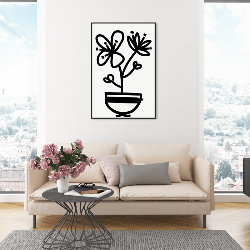 " Flowers In Bloom Floral And Botanical " Painting Print, Black Framed, 20" H x 30" W