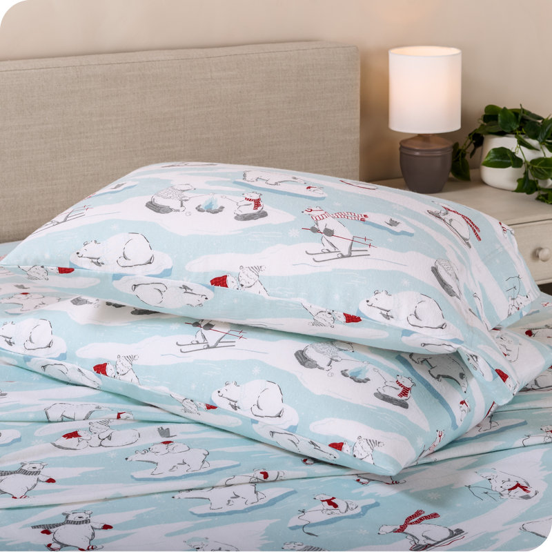 Twin XL Polar Bears Cotton Flannel Deep Pocket Sheet Set