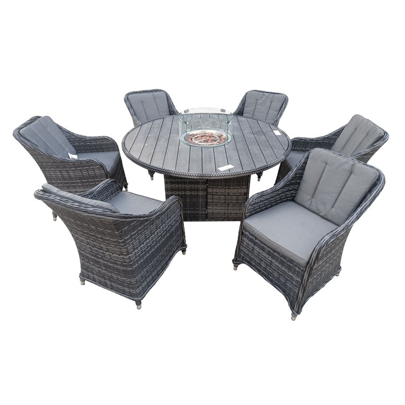 Deshanda 6 - Person Patio Dining Set with Round Table , Cushions Included, Gray