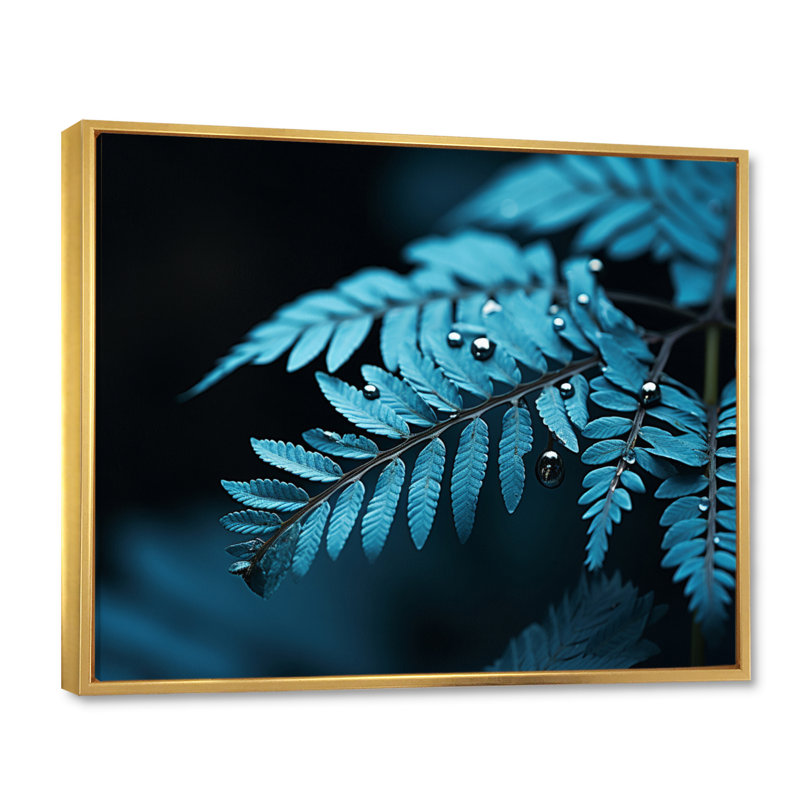 Ferns Turquoise Whimsy II - imprimé, H 16 po x l 32 po, Cadre flottant doré