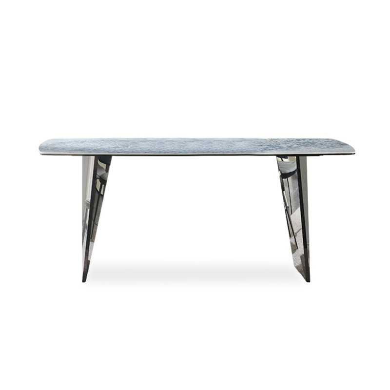 Gray Rectangular Solid Wood + Sintered Stone tabletop Dining Table, 29.53"H x 62.99"L x 35.43"W