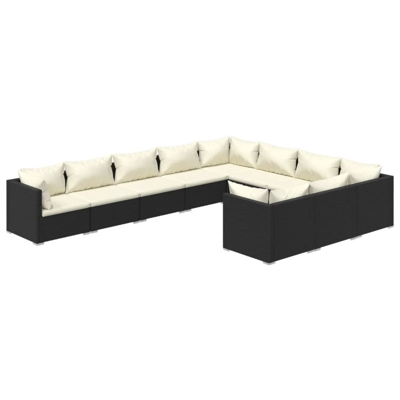 27.6" Wide Square Patio Sectional Set with Cushions, Black, Cream
