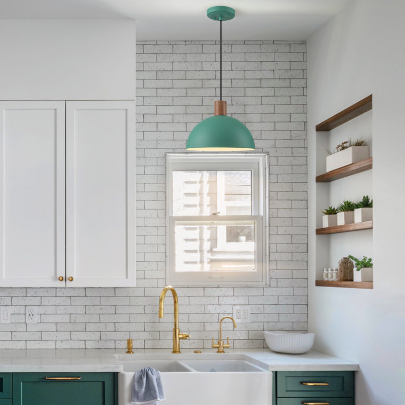 Luminaire suspendu en forme de dôme moderne à 1 lumière, Vert sauge