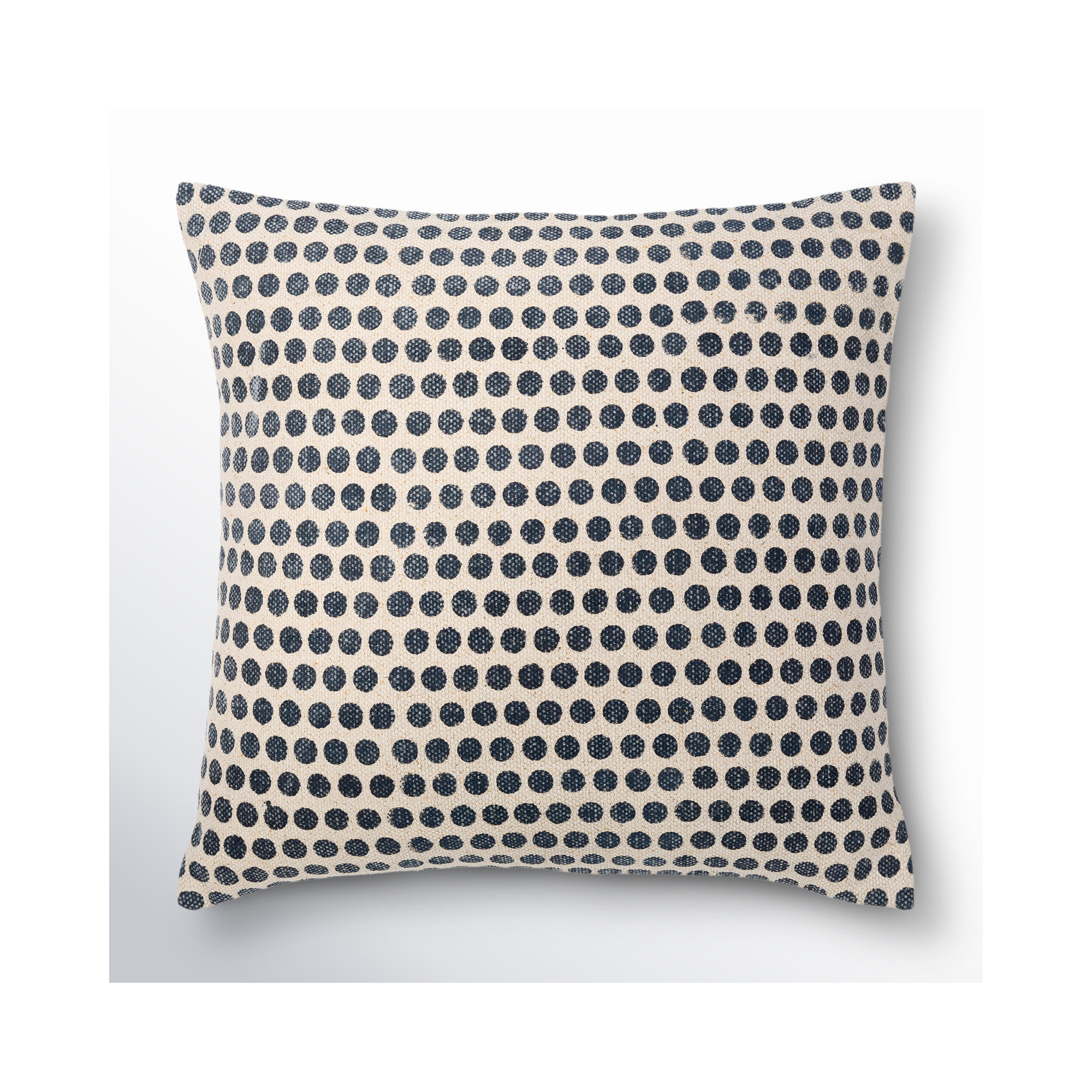 Zetta Polka Dots Cotton Throw Pillow, Pillow Cover Only - No Insert, 18" x 18", Light Beige/Dark Blue