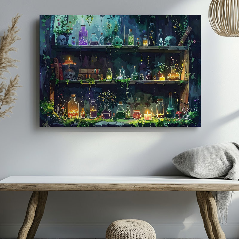 Toile, art mural, forêt enchantée, apothicaire, H 11 po x l 14 po