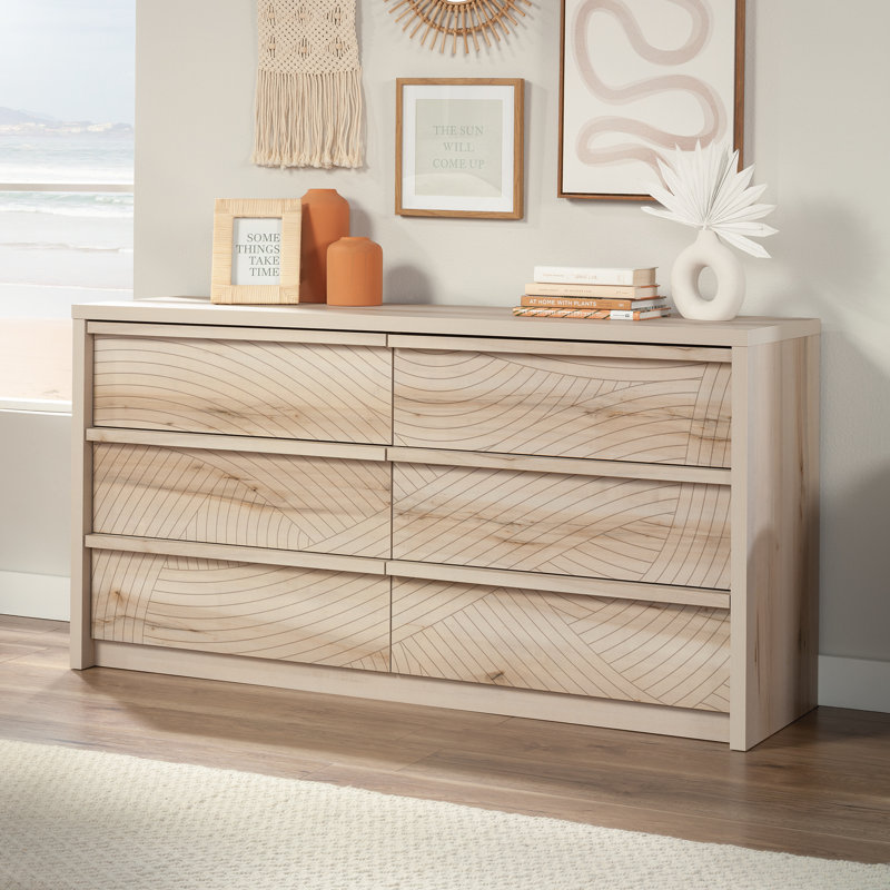 Holtzlander 60.71" W 6-Drawer Manufactured Wood Dresser, Pacific Maple/Flowing Wave