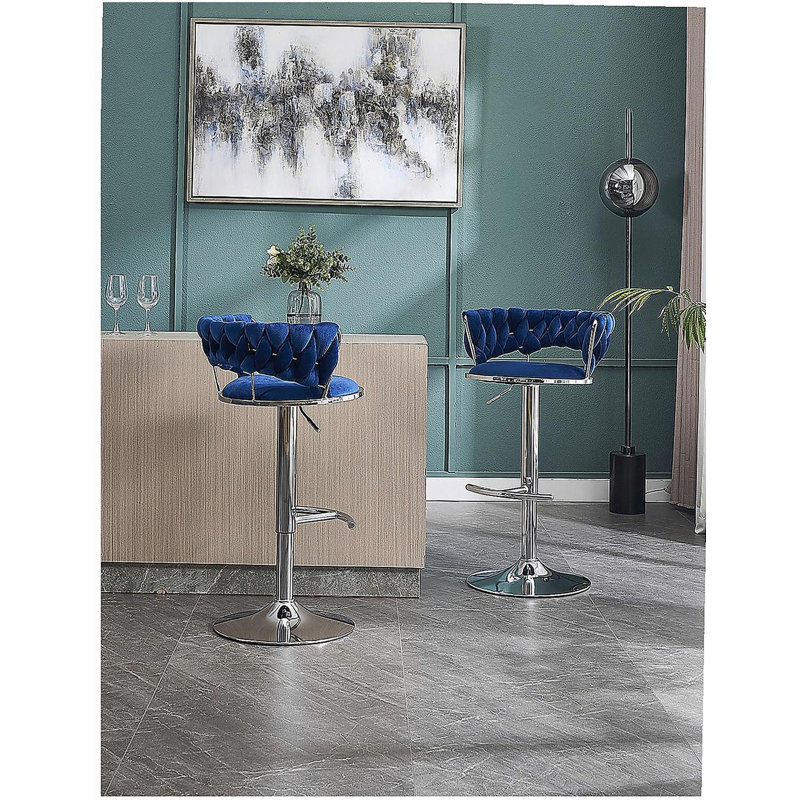 Ensemble de tabourets de bar 2 pièces, avec repose-pieds chromés et velours à hauteur ajustable avec tabouret de bar minimaliste chromé