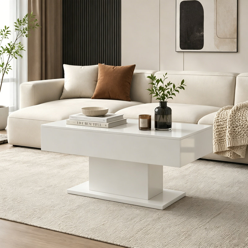 High Gloss Coffee Table with 16 Colors LED Lights, White