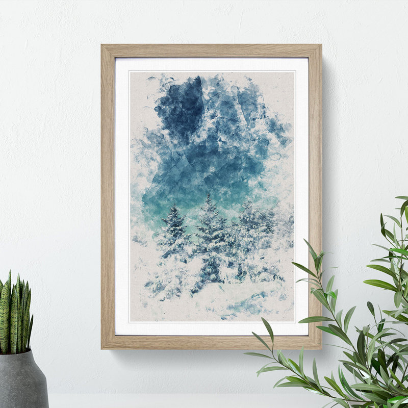 Winter Forest Vol.9 Watercolour - Picture Frame Graphic Art, Oak, 65cm H x 48cm W x 2cm D