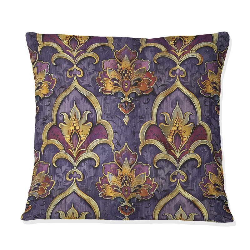 Coussin décoratif traditionnel mauve doré Glam Trellis II, H 18 po x l 18 po