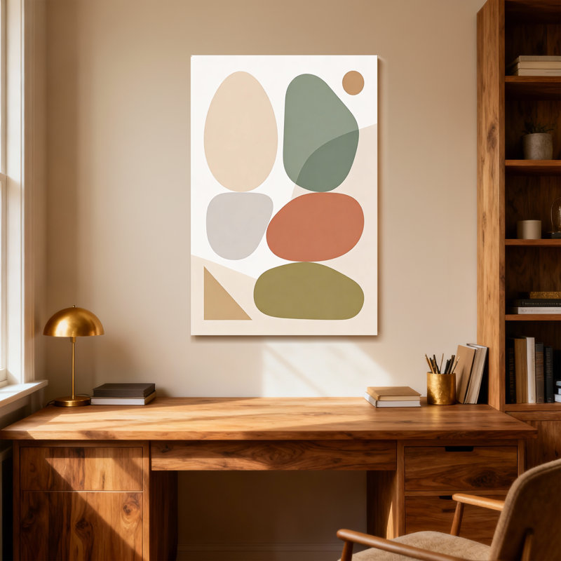 Abstrait, formes abstraites dans des tons terreux sur toile, H 30 po x l 20 po