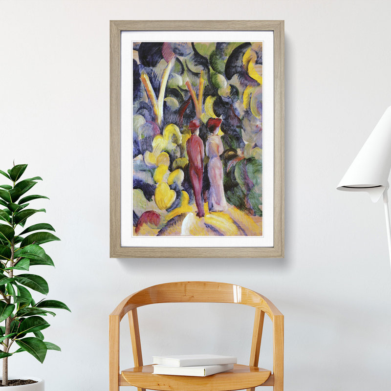 Couple in the Woods by August Macke - Picture Frame Painting, 36cm H x 27cm W x 2cm D, Oak Framed