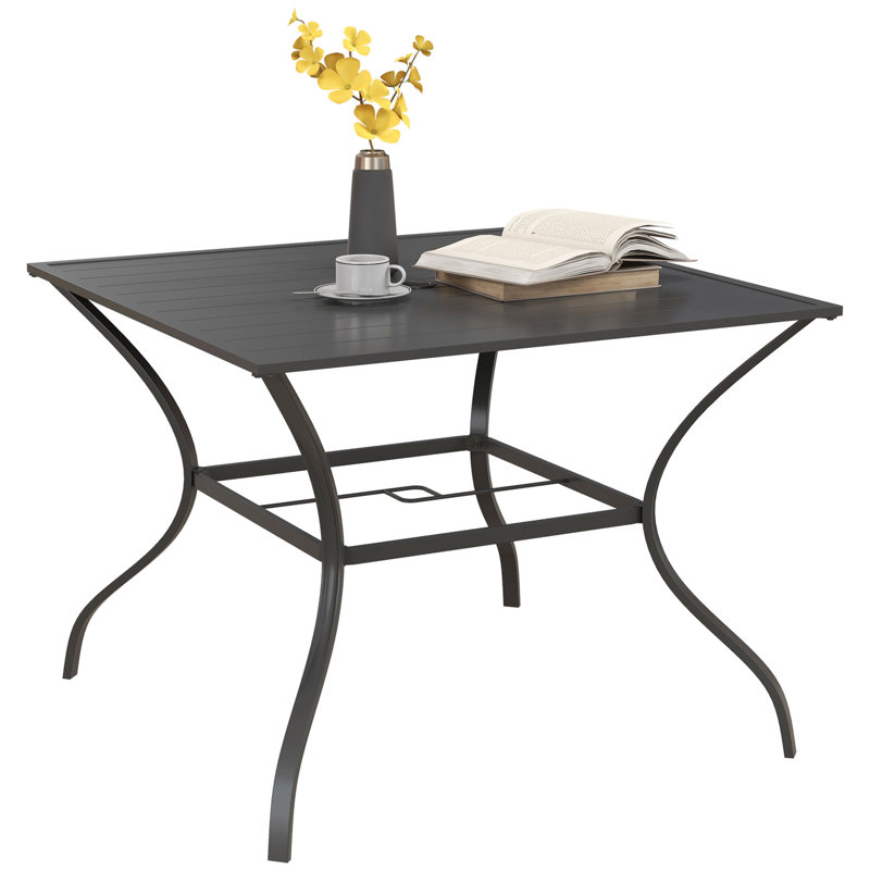 Grantsburg Square Metal Outdoor Dining Table With Umbrella Hole , 94cm cm W 94cm cm D, Dark Grey