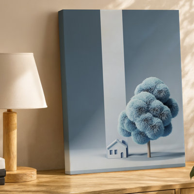 Toile, scène minimaliste mettant en vedette une petite maison blanche avec un art mural