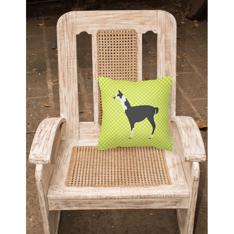 Coussin décoratif extérieur llama check, Vert, 18 po x 18 po